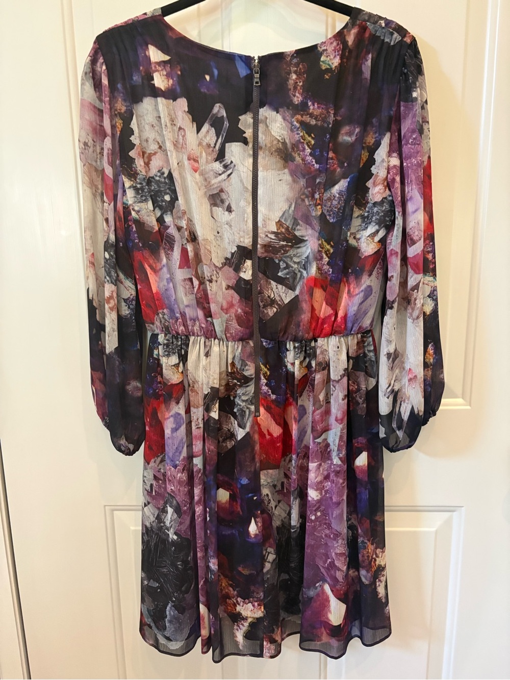 Alice + Olivia Purple Abstract Floral Chiffon Mini Dress Long Sleeve Boho Party - Picture 6 of 6